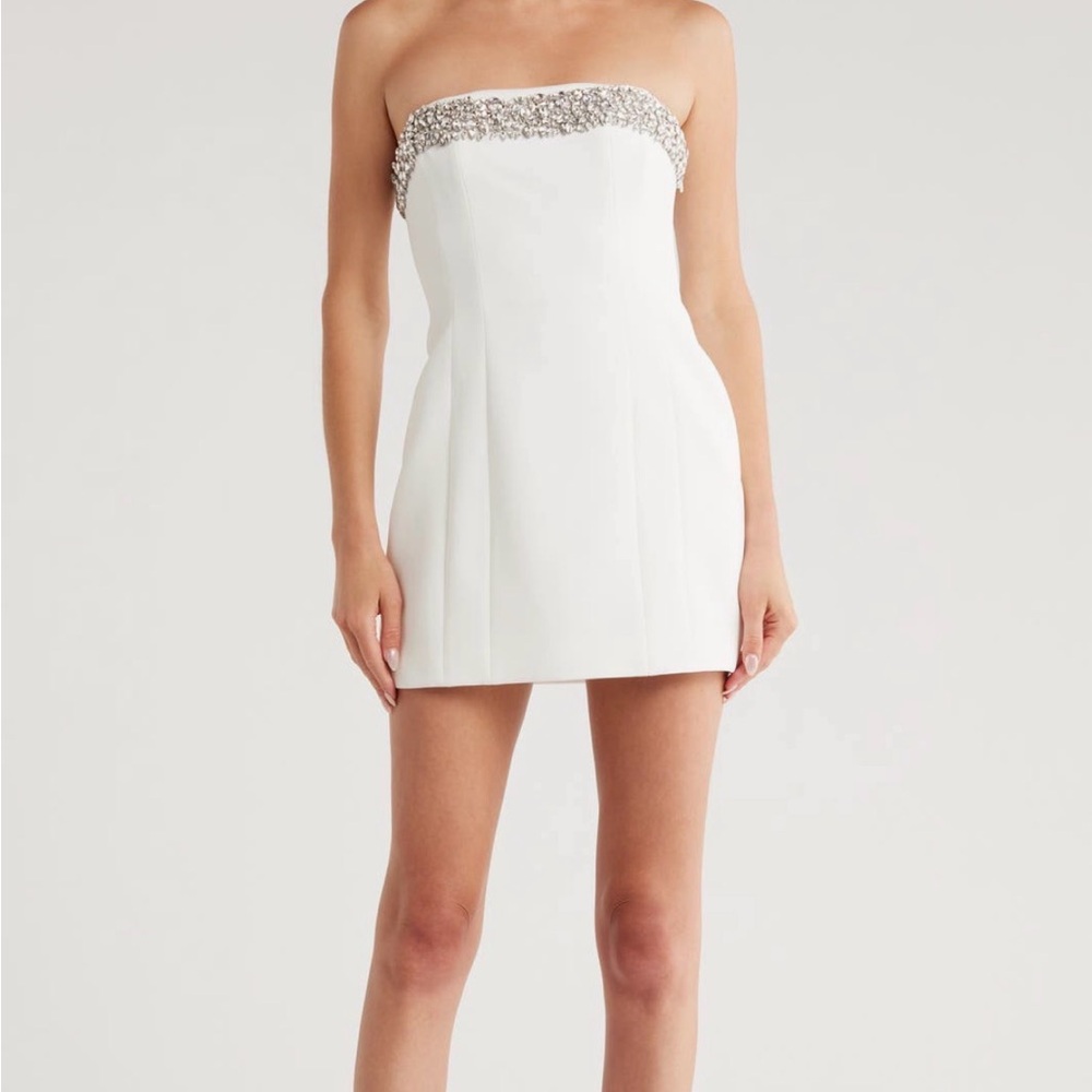 A.L.C. Strapless White embellished Mini Dress